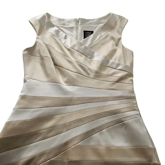 NWT! Jax Gold/Cream Satin Sleeveless Sheath Dress. Size 8 Medium - Picture 5 of 9